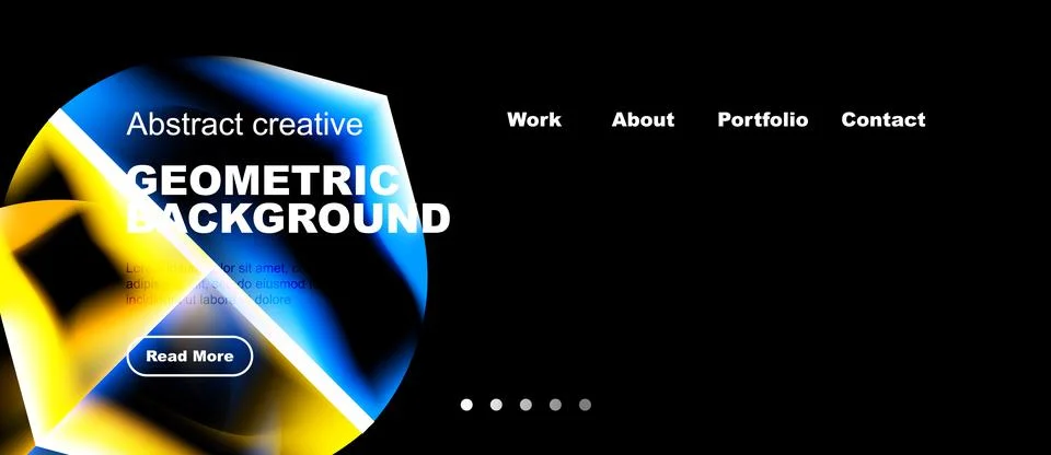 Dynamic geometric background features vibrant colors, text overlays, navigati Stock Illustration