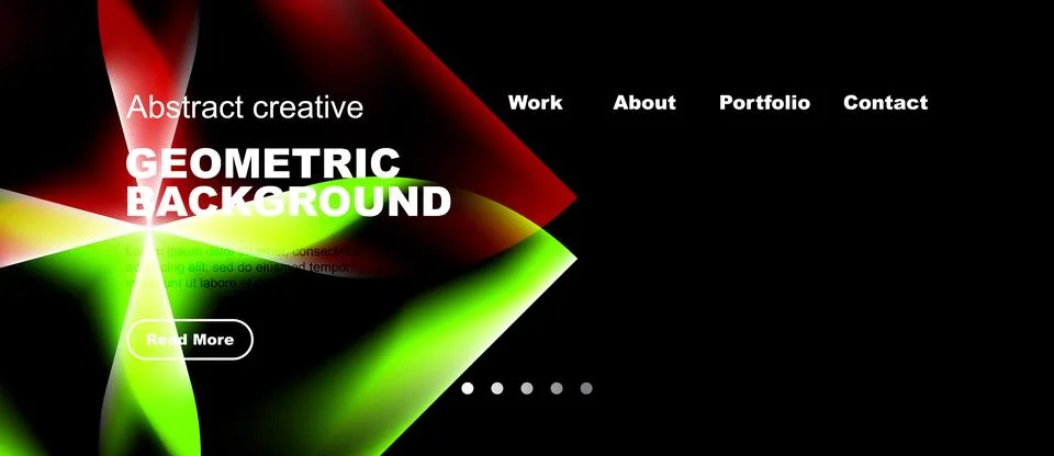 Dynamic geometric background features vibrant colors, text overlays, navigati Stock Illustration