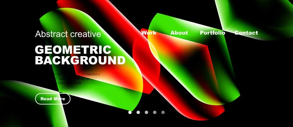 Dynamic geometric background features vibrant red, green, white shapes. Text Stock Illustration