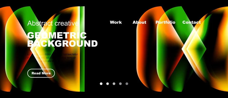 Dynamic geometric background features vibrant colors, text overlays, navigati Stock Illustration