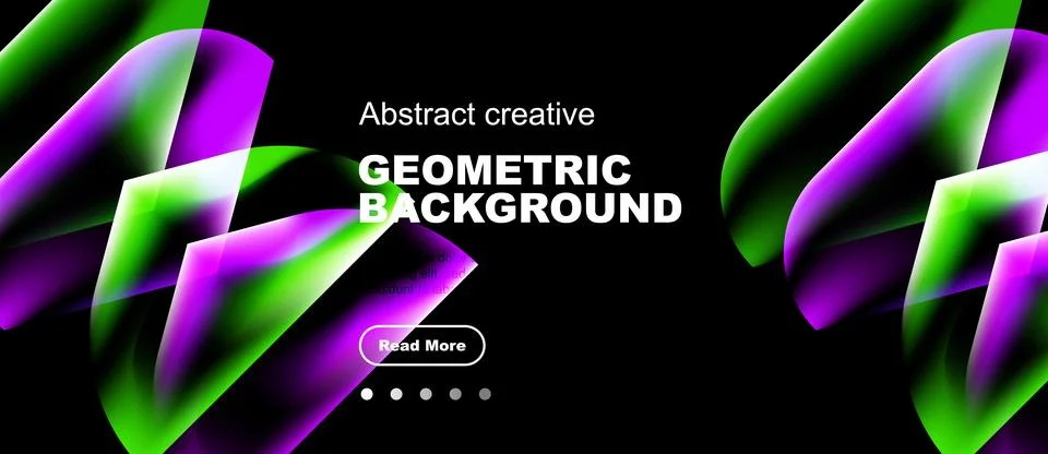 Dynamic geometric background features vibrant purple, green hues. Modern desi Stock-Illustration