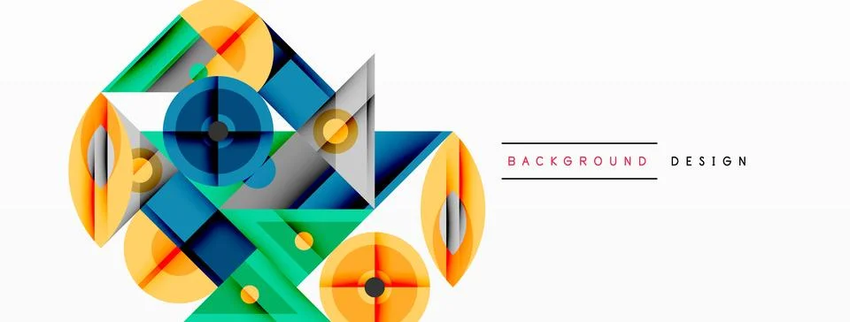 Dynamic geometric composition with sharp angles, circular forms, and gradie.. Stock Illustration