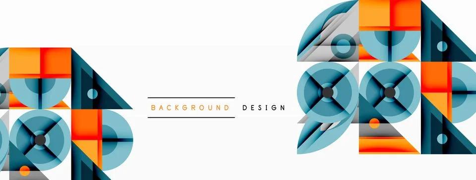 Dynamic geometric composition with sharp angles, circular forms, and gradie.. Illustrazione stock