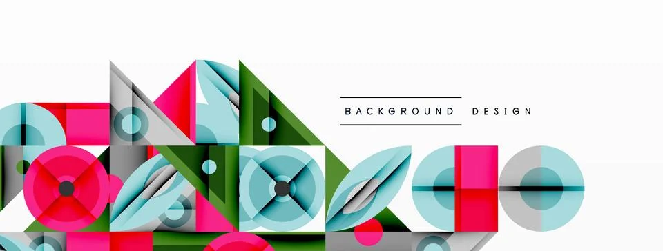 Dynamic geometric composition with sharp angles, circular forms, and gradient Illustrazione stock