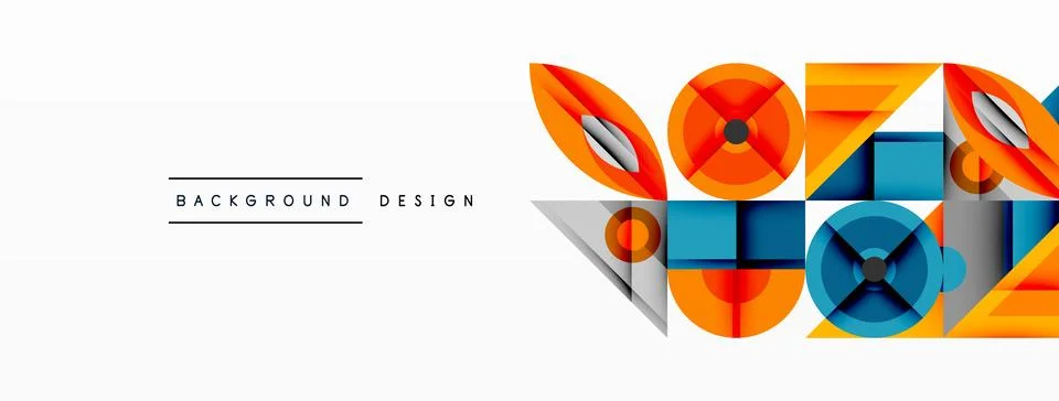 Dynamic geometric composition with sharp angles, circular forms, and gradient Illustrazione stock