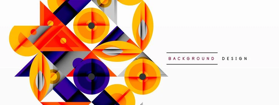 Dynamic geometric composition with sharp angles, circular forms, and gradient Illustrazione stock