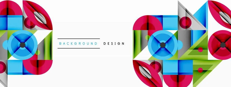 Dynamic geometric composition with sharp angles, circular forms, and gradient Illustrazione stock
