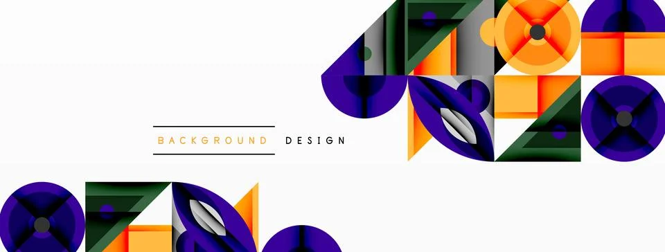 Dynamic geometric composition with sharp angles, circular forms, and gradient Illustrazione stock