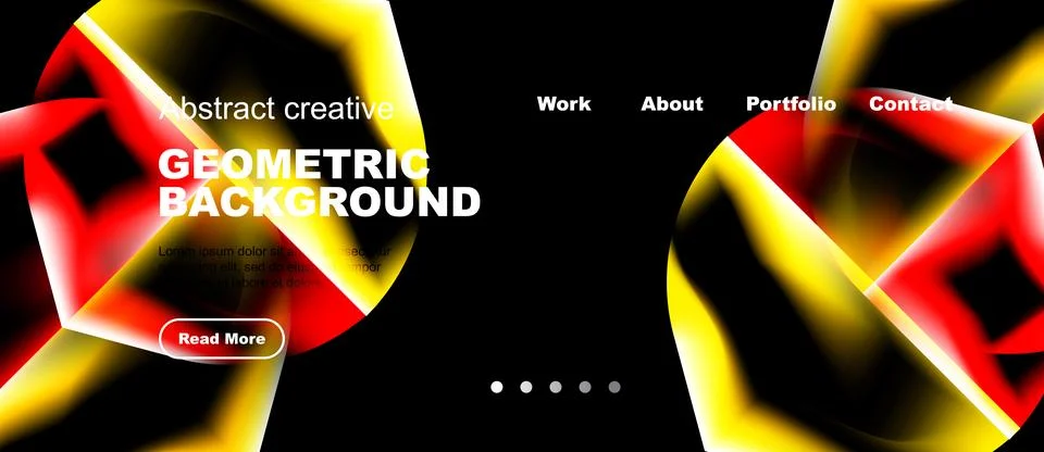 Dynamic geometric design. Bright red, yellow gradients dominate black space. Stock Illustration