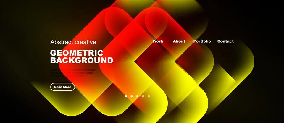 Dynamic geometric design features vibrant overlapping shapes. Website header Stock Illustration
