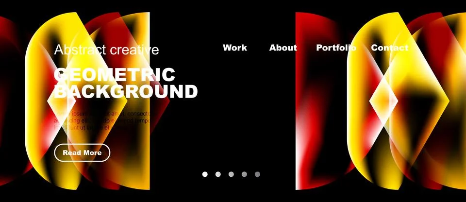 Dynamic geometric design. Vibrant red, yellow hues create modern website he.. Stock Illustration