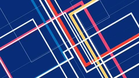 A dynamic geometric map grid filled with bold stripes and neon-like accents.. Stock Illustration
