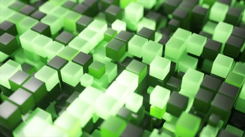 Dynamic geometric pattern featuring green and black cubes shifting and Stock Footage 303967372