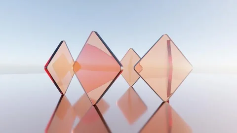 Dynamic Geometric Reflection: Abstract 3D Animation of Six Transparent Peach Stock Footage 265587974