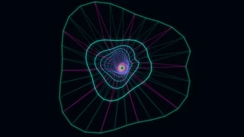 Dynamic geometric shapes with glowing lines in dark background Stock Footage 337233661
