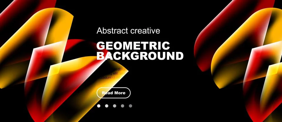 Dynamic geometric shapes overlap, creating vibrant abstract background. Red, Stock Illustration