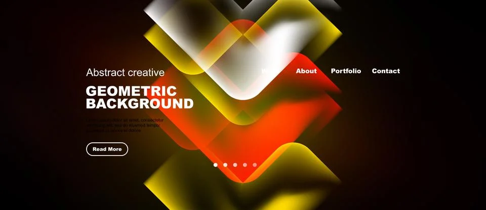 Dynamic geometric shapes overlap, creating vibrant abstract background. Text Illustrazione stock