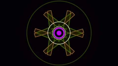 Dynamic geometric shapes rotate and interact on a dark Stock Footage 340333564
