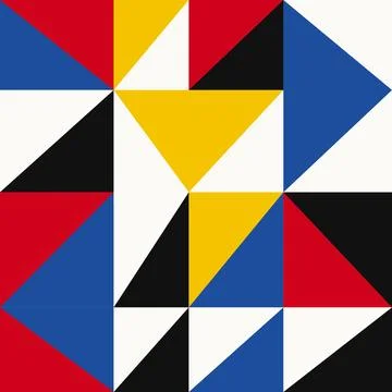 Dynamic geometric triangular pattern in classic primary red blue yellow bla.. Stock Illustration