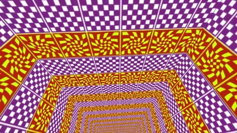 Dynamic Geometric Tunnel Featuring Purple and White Checkerboard 스톡 동영상 344727437