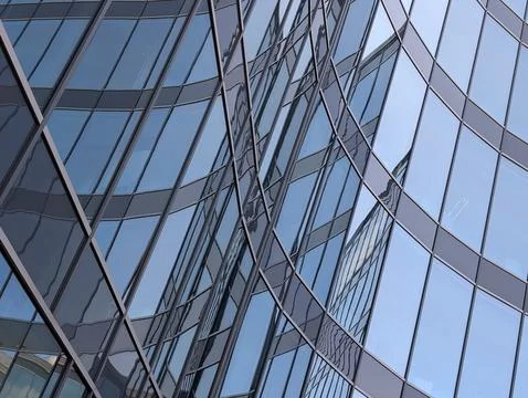 Dynamic Glass Facade Reflections, Abstract Modern Architecture Stock Photos