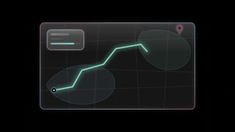 Dynamic glass UI animation showcasing a route drawing on a sleek dark background Stock Footage 341306108