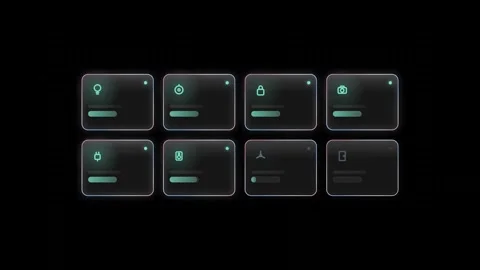 Dynamic glass UI grid showcasing a sleek modern design with translucent panels i Stock Footage 341328684