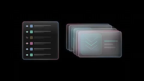 Dynamic Glass UI Layer Stack Animation Featuring Soft Rim Lighting in Azure and Stock Footage 341306256
