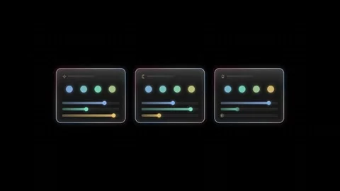 Dynamic glass UI scene featuring three translucent panels with soft azure and ro Stock Footage 341328925