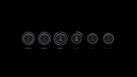 Dynamic Glass UI Story Ring Featuring Six Interactive Avatars with a Sleek Black Stockbeeldmateriaal 341328979