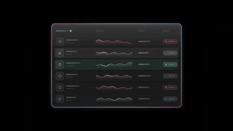 Dynamic Glass UI Ticker Board with Sparkline Graphs Featuring Elegant Azure and Video stock 341306414