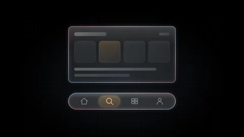 Dynamic glass user interface showcasing a sleek tab switch with ethereal rim col Stock Footage 341306511