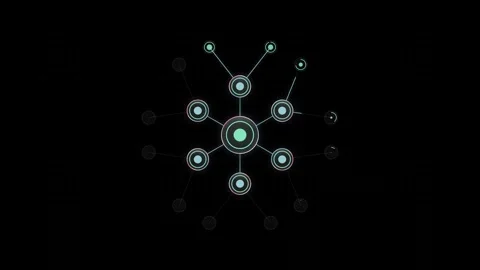 Dynamic glass user interface showcasing a skill tree with a central node and bra Stock Footage 341329158
