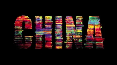 Dynamic glitch loop of the word "china" on black background Stock Footage 318776765