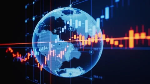 Dynamic global financial chart showing market trends and digital data on a .. Stock-Footage 327249551