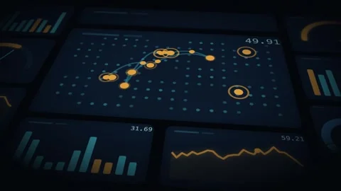 Dynamic global macro dashboard with animated data visualizations and world map Stock Footage 339301985