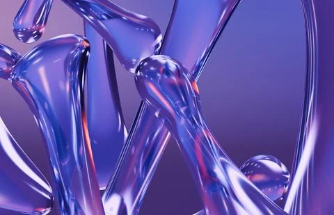 Dynamic, glossy, reflective abstract organic forms in vibrant purples and v.. 库存插图
