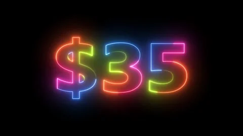 Dynamic Glowing 35 Dollar Price Tag Neon Light Animation Isolated Black Bac.. Video stock 330412947