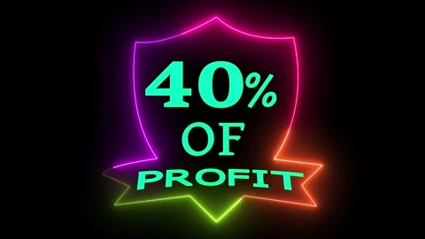 Dynamic Glowing 40% Profit Shield Neon Sign Animation for Business Promotio.. Stock Footage 329542990
