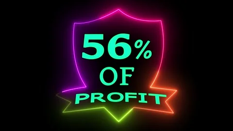 Dynamic Glowing 56% Profit Display Neon Light Animation on Dark Background .. Stock Footage 328567378