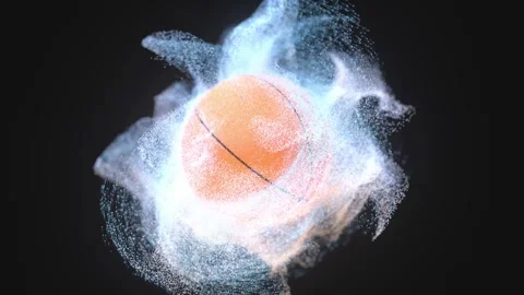Dynamic glowing basketball exploding with particles in dark background moti.. Stock Footage 332147784