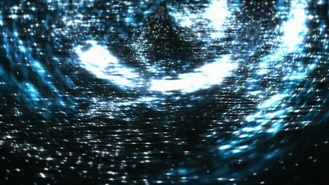 Dynamic glowing blue light particles swirling in dark abstract vortex. Stock Illustration