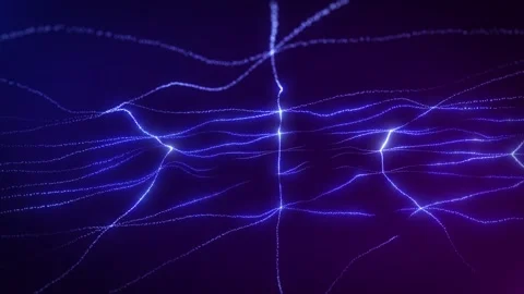 Dynamic glowing blue lines twist and connect across a dark purple background, Stock Footage 313278161