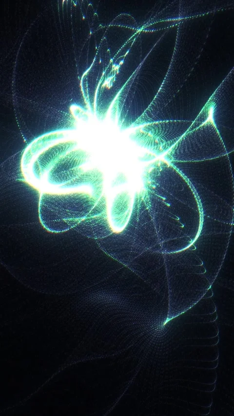 Dynamic glowing energy core with spiraling particle trails Stock Footage 345202599