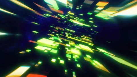A dynamic glowing green and yellow squares in motion conveying a sense of s.. Illustrazione stock