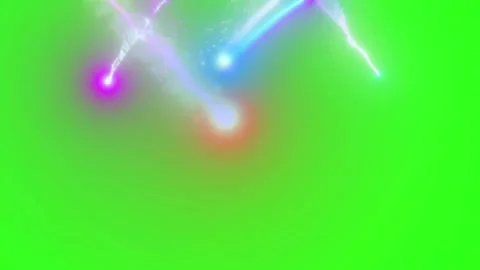 Dynamic glowing light streaks descending against solid bright green screen Stock Footage 340611470