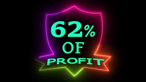 Dynamic Glowing Neon Banner 62% Profit Animation Visualizing Financial Gain.. Stock Footage 328567418
