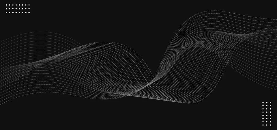 Dynamic Glowing Wave Pattern on Black Background - Vector Design 스톡 일러스트