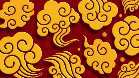 Dynamic Gold Cloud Pattern Red Abstract Seamless Background Stock Footage 323796632