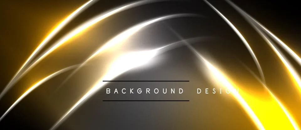Dynamic gold lines create abstract shapes. Dark background emphasizes bright Stock Illustration